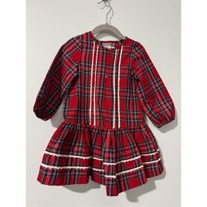 Pippa & Julie plaid dress white trim little girl dress 3T